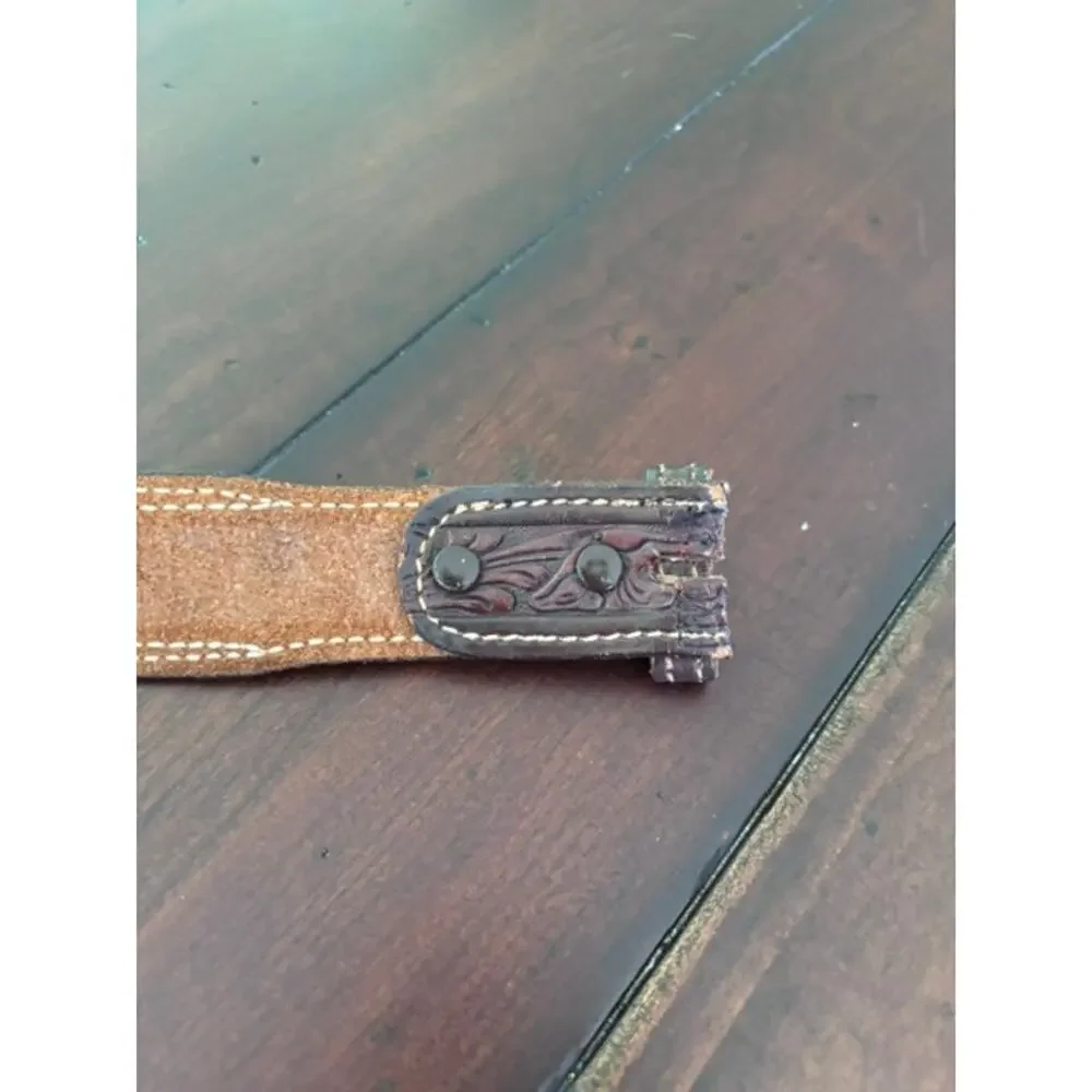 Vintage Western Tooled Leather Belt Strap Brown USA Made Size 34